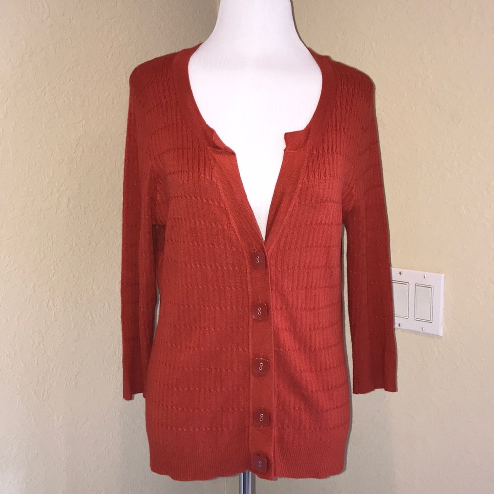 VERVE Thinly Cable Knitted Orange Cardigan Sweater